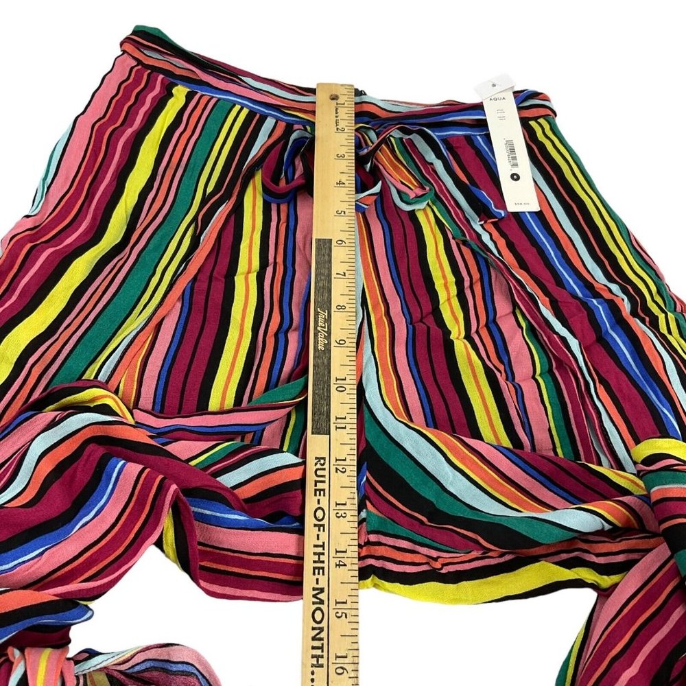 Aqua Pants Women's Sz S Multicolor Striped Side Slit Wide Leg High Rise $87 - Picture 12 of 14